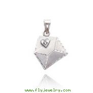 14K White Gold Satin & Diamond-Cut Envelope Pendant