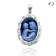 14K White Gold Scalloped Everlasting Love Diamond Agate Cameo Pendant