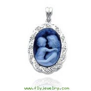 14K White Gold Scalloped Everlasting Love Diamond Agate Cameo Pendant