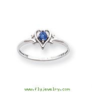 14K White Gold September Sapphire Birthstone Heart Ring