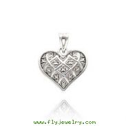 14K White Gold Small Diamond-Cut Quilted Heart Pendant