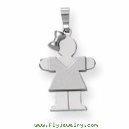14k White Gold Small Girl with Bow on Left Engraveable Charm