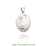 14K White Gold Small Oval-Shaped Floral Locket
