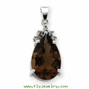 14k White Gold Smokey Quartz & Diamond Pendant