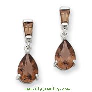 14K White Gold Smokey Quartz Dangle Post Earrings