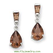 14K White Gold Smokey Quartz Dangle Post Earrings