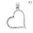 14K White Gold Solid Satin Diamond-Cut Small Reversible Heart Pendant