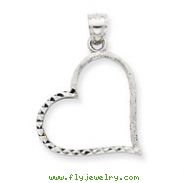 14K White Gold Solid Satin Diamond-Cut Small Reversible Heart Pendant