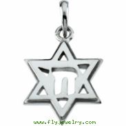 14K White Gold Star Of David Chai Pendant