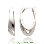 14K White Gold Tapered Slanted Oval Hoop Earrings