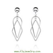 14K White Gold Tea Drop And Diamond Shape Dangle Post Earrings