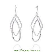 14K White Gold Tea Drop And Diamond Shape Dangle Wire Earrings