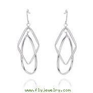 14K White Gold Tea Drop And Diamond Shape Dangle Wire Earrings