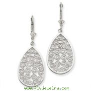 14K White Gold Teardrop Filigree Dangle Leverback Earrings