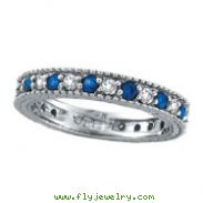 14K White Gold Thin .50ct Diamond and .58ct Sapphire Eternity Ring Band