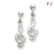 14K White Gold Treble Clef Dangle Earrings