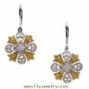 14K White Yellow Gold Pair Two Tone Diamond Earring