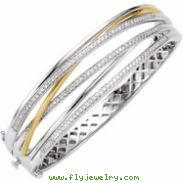 14K White Yellow Gold Two Tone Diamond Bangle Bracelet