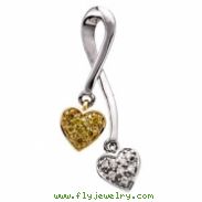 14K White Yellow Gold Two Tone Diamond Heart Pendant Slide