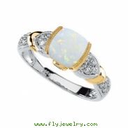 14K White Yellow Gold Two Tone Genuine Opal Cab Tanzanite And Diamond Ring