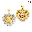 14K Yellow & Rose Gold & Rhodium Reversible Filigree Heart Pendant