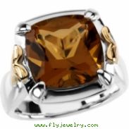 14K Yellow & Sterling Silver Gold Genuine Honey Quartz Ring