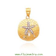 14K Yellow Gold & Rhodium Detailed Sand Dollar Pendant