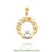 14K Yellow Gold & Rhodium Fancy Claddagh Pendant