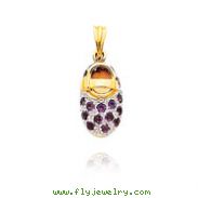 14K Yellow Gold & Rhodium February/Amethyst Baby Shoe