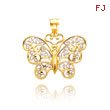 14K Yellow Gold & Rhodium Filigree Butterfly Pendant