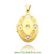 14K Yellow Gold & Rhodium Heart-Shaped CZ Scroll Trim Locket