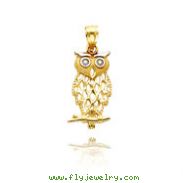 14K Yellow Gold & Rhodium Owl Pendant