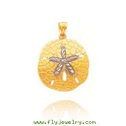 14K Yellow Gold & Rhodium Polished Sand Dollar Pendant