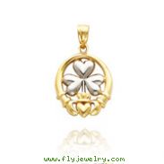 14K Yellow Gold & Rhodium Shamrock Claddagh Pendant