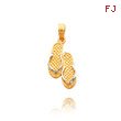 14K Yellow Gold & Rhodium Small Solid Flip Flops Pendant