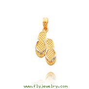 14K Yellow Gold & Rhodium Small Solid Flip Flops Pendant