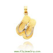 14K Yellow Gold & Rhodium Textured Double Flip Flop Pendant