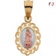 14K Yellow Gold 11.00x08.50 Tricolor Lady Of Guadalupe Oval Pendant