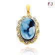 14K Yellow Gold 14mm Diamond Accented Twisted Frame Mother Agate Cameo Pendant