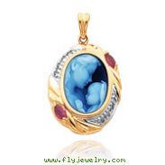 14K Yellow Gold 16mm Mother & New Arrival Agate, Diamond & Ruby Cameo Pendant