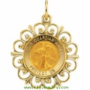 14K Yellow Gold 18.5 Rd Guardian Angel Pend Medal