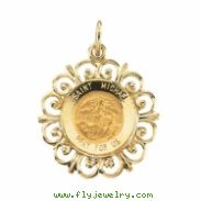 14K Yellow Gold 18.5 Rd St Michael Pend Medal