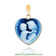 14K Yellow Gold 18mm Heart-Shaped Everlasting Love Agate Cameo Pendant