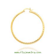 14K Yellow Gold 2x35mm Diamond Cut Round Tube Hoops