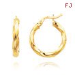 14K Yellow Gold 3.25x15mm Twisted Hoops