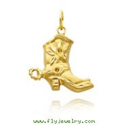 14K Yellow Gold 3D Cowboy Boot Pendant