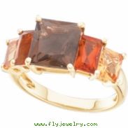 14K Yellow Gold 5x4 6x4 8x8 Genuine Madeira Citrine And Smoky Quartz Ring