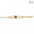 14K Yellow Gold 7 Inch Ladies Medical Id Bracelet Red Enamel