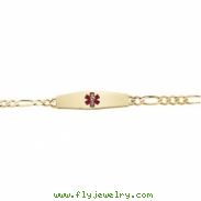 14K Yellow Gold 7 Inch Ladies Medical Id Bracelet Red Enamel