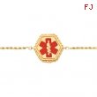 14K Yellow Gold 7 Inch Rope Medical Id Bracelet Red Enamel